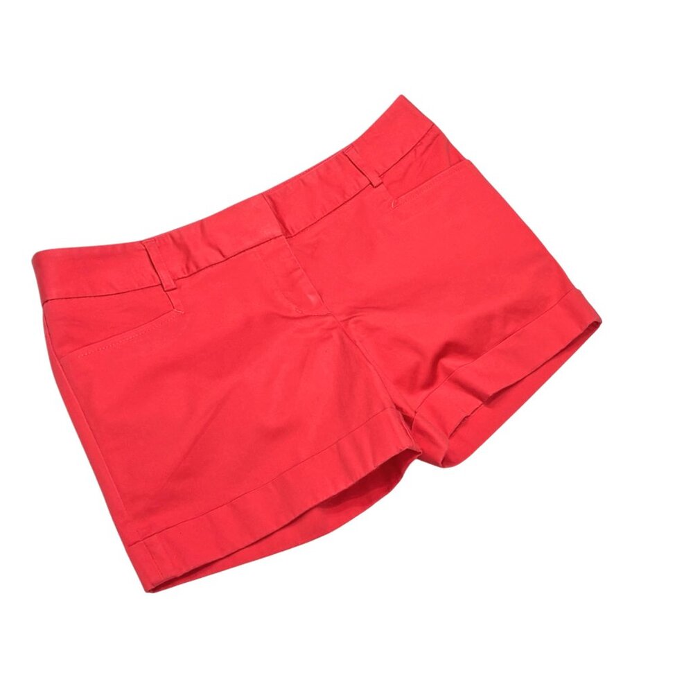 Express Coral Red Cotton Stretch Low Rise Cuffed Shorts